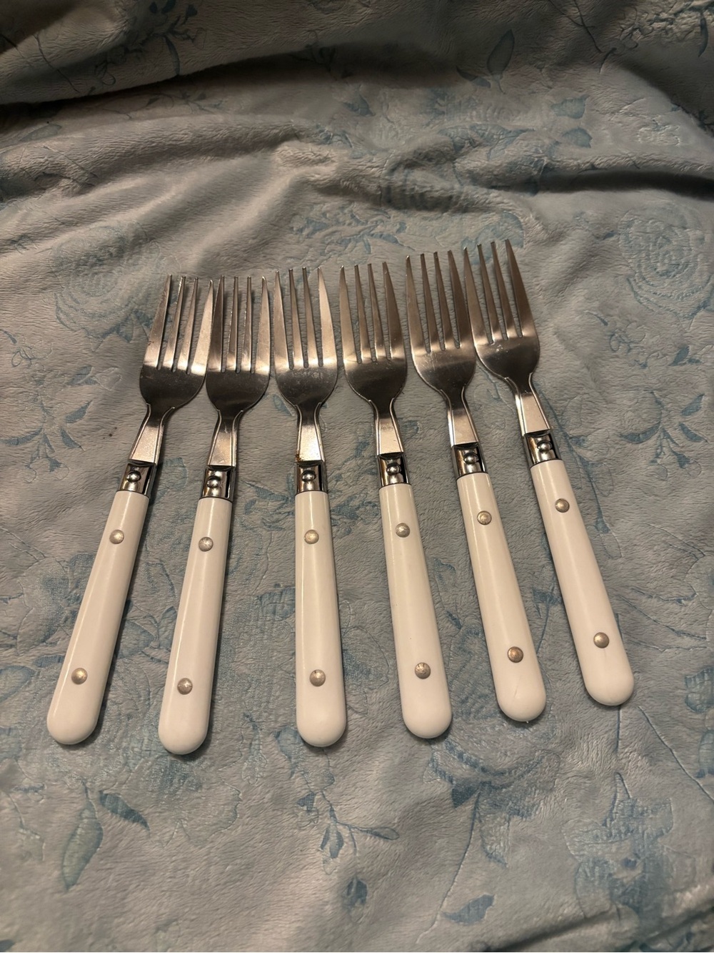 Vintage Anacapa White Handle Stainless Steel Salad Forks - Set of 6